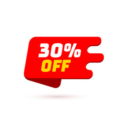 Tag with discount offer. Low cost icon. Promo icon in flat style. Vector promotion red label.