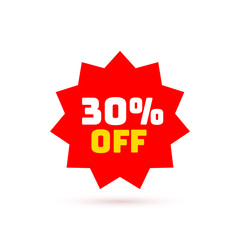 Tag with discount offer. Low cost icon. Promo icon in flat style. Vector promotion red label.