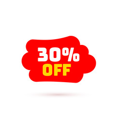 Tag with discount offer. Low cost icon. Promo icon in flat style. Vector promotion red label.
