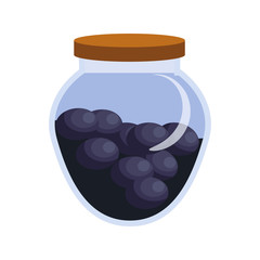 Black olives illustration. Glass can, product, supermarket. Food concept. Vector illustration can be used for topics like agriculture, natural food, eco production