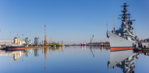 Panorama of the battleship in the harbor of Wilhelmshaven, Germany © venemama
