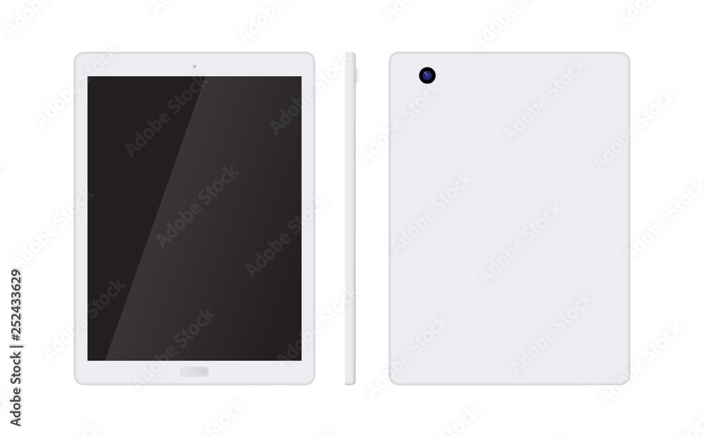 Poster realistic tablet pc computer with blank screen isolated on white background. tablet vector mockup ov