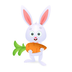 Cute Easter rabbit. Cartoon rabbit holding big carrot. Can be used for topics like Easter, festival, decoration