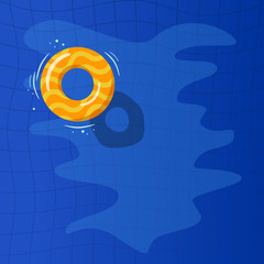 Swimming pool top view background. Ring on water background. Vector illustration in flat style.