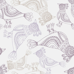 Decorative parrots and peacocks seamless background pattern