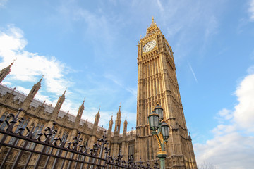 Big Ben at blue sky  in London, UK