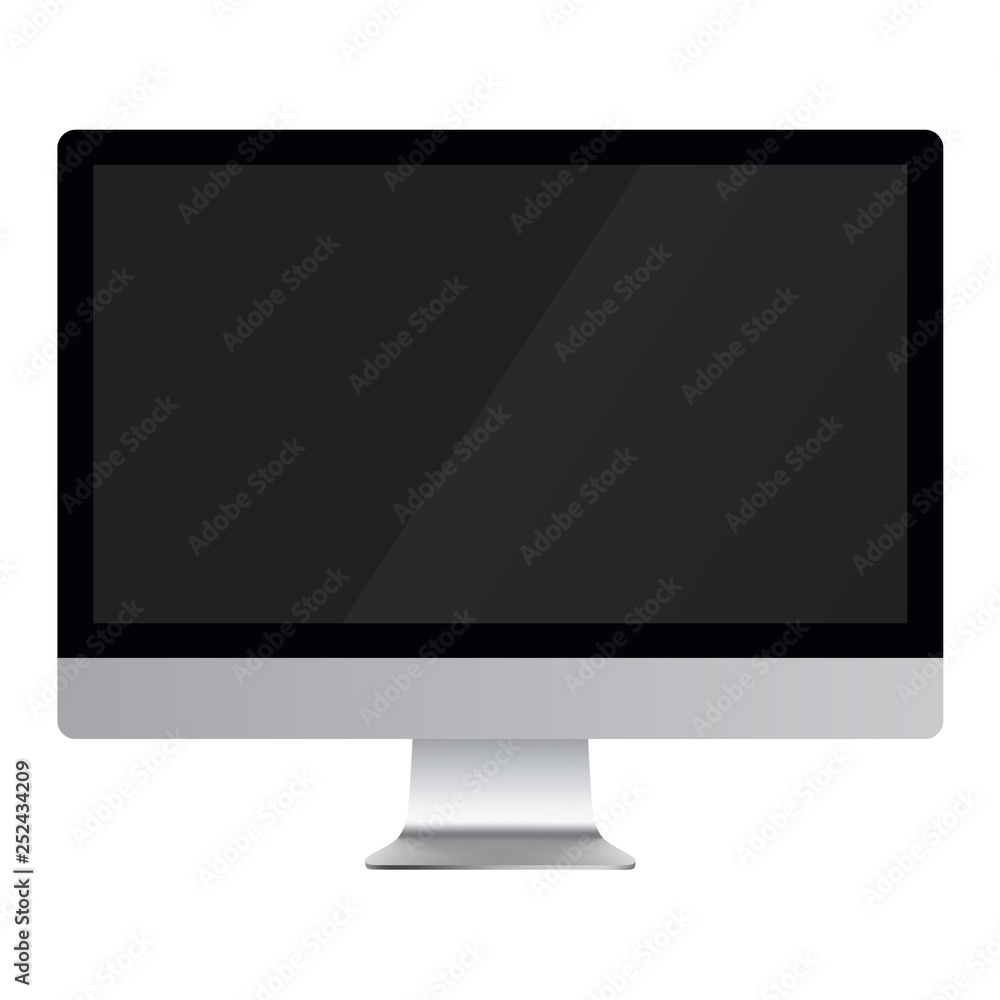 Poster realistic computer display isolated on white background. computer display with blank black screen.