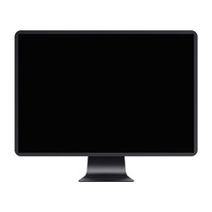 Realistic Computer display isolated on white background. Computer display with blank black screen.