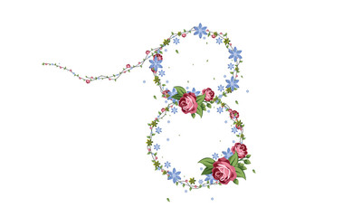 Women day background with frame flowers. 8 March invitation card. Vector illustration. - Vector