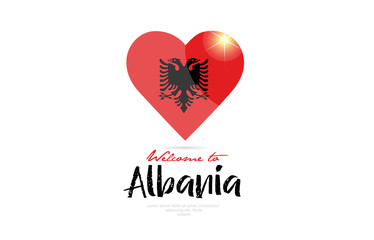 Welcome to Albania country flag inside love heart creative logo design