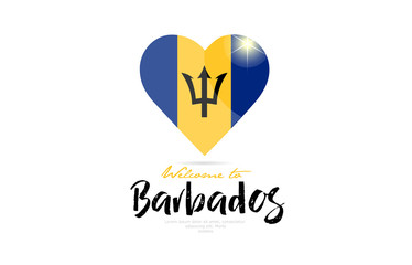 Welcome to Barbados country flag inside love heart creative logo design