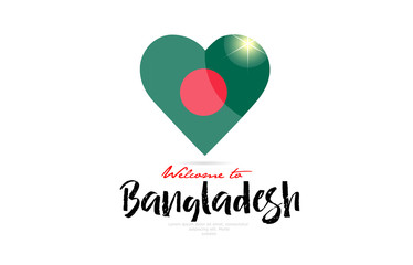 Welcome to Bangladesh country flag inside love heart creative logo design