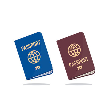 Blue and brown passport with shadow. Illustration in flat style. Vector isolated object.