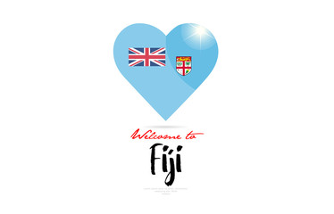 Welcome to Fiji country flag inside love heart creative logo design