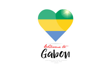 Welcome to Gabon country flag inside love heart creative logo design