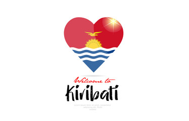 Welcome to Kiribati country flag inside love heart creative logo design