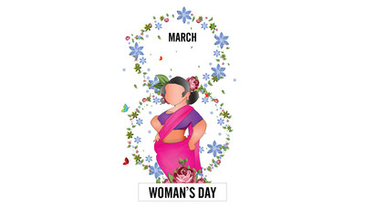 Obraz na płótnie Canvas International Women's Day 8 march with frame of flower and leaves , Paper art style. - Vector