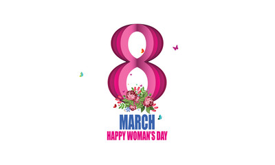 8 March. Happy Mother's Day. Paper cut Floral Greeting card. Square Frame, space for text. Happy Women's Day. Trendy Design Template. Vector illustration