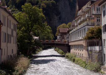 Tamine river and bridge in Bad Ragaz, Grisons