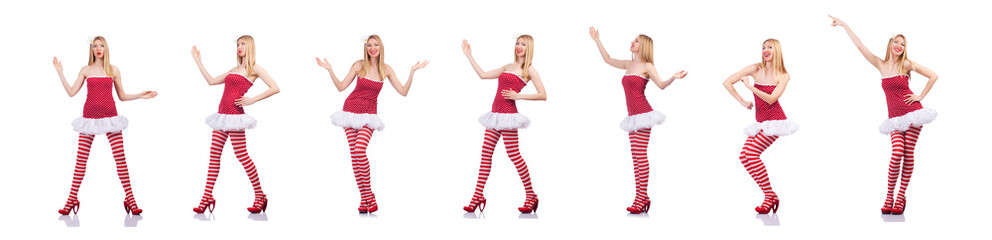 Woman in red dress isolated on white