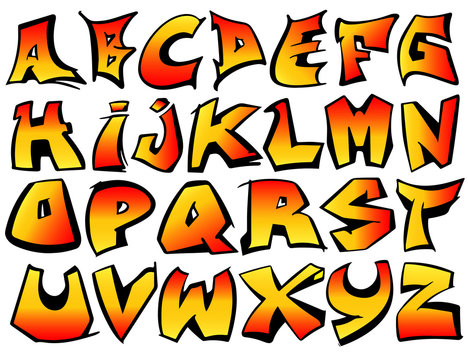 English alphabet vector from A to Z in graffiti gradient color style.