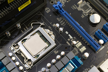 computer motherboard, with processor installed on it