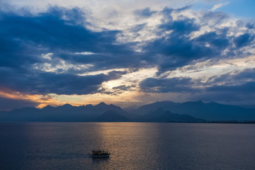Beautiful marine landscape at sunset time. Horizontal color photography.