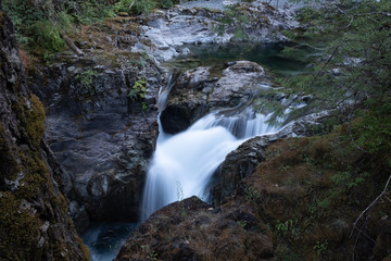 Lady Falls, Waterfall, Strathcona Provincial Park near Campbell River, British Columbia, Canada, long exposure to smooth out the cascading water
