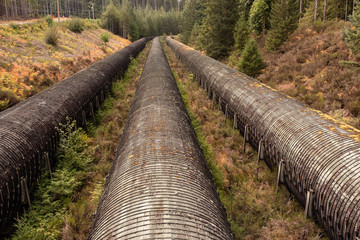 Overground Water Pipes at a Hydroelectric Power Station on a Sunny Summer Day, Elk Falls Campbell River, BC, Canada
