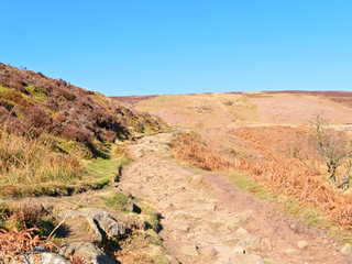 Rocky footpath winding up to Derwent Moor