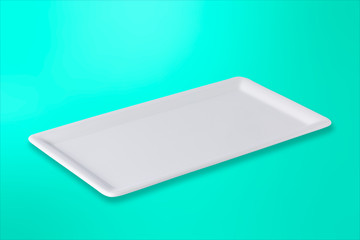 Empty white plate on gradient aquamarine petrol  background