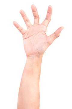 Male Caucasian hand gestures isolated over the white background, set of multiple images. ZOBIES HAND.