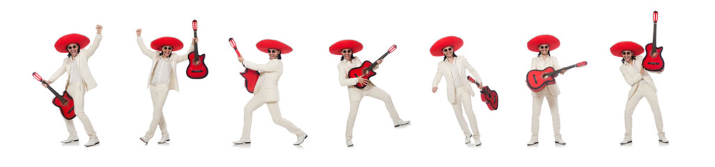 Mexican guitar player isolated on white