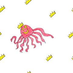 octopus and crown seamless pattern