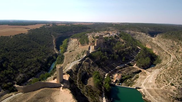 Aerial view of Alarcon. Beautiful village of Cuenca. Spain. 4k Drone Video