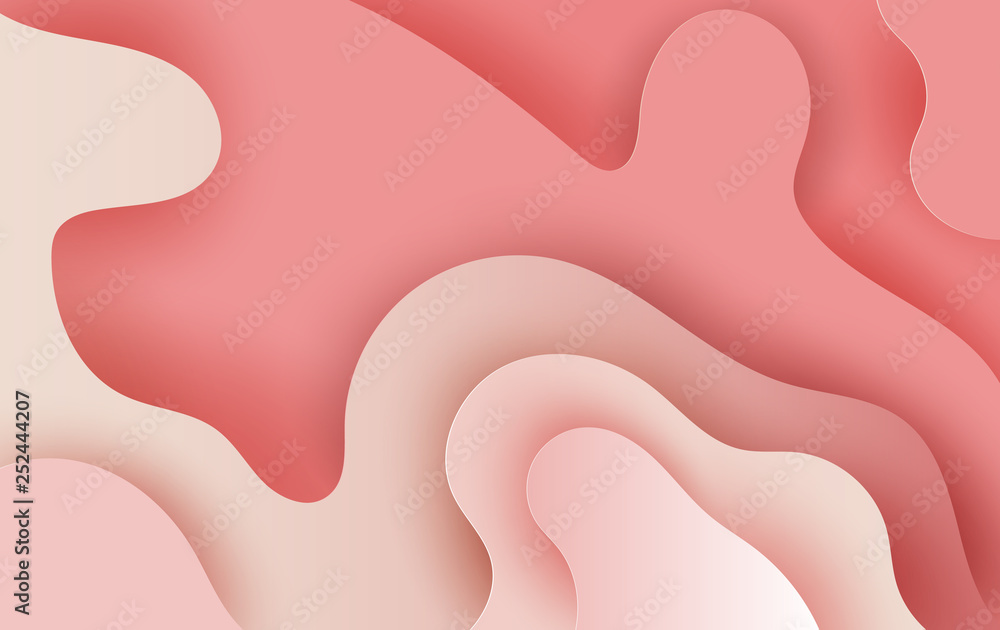 Wall mural 3d paper art and craft style of pink abstract curve wave layer cut background.cover design graphic f