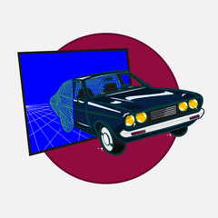 Retro style car synthwave vector illustration. - 252444847