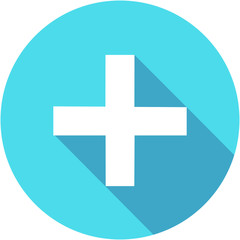 Blue Add plus icon in flat style with long shadow