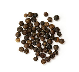image of black pepper seeds on white background. Food.
