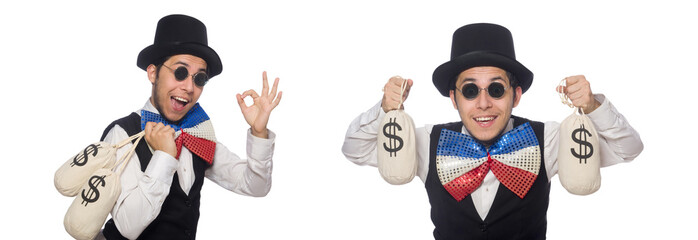 Funny man wearing giant bow tie