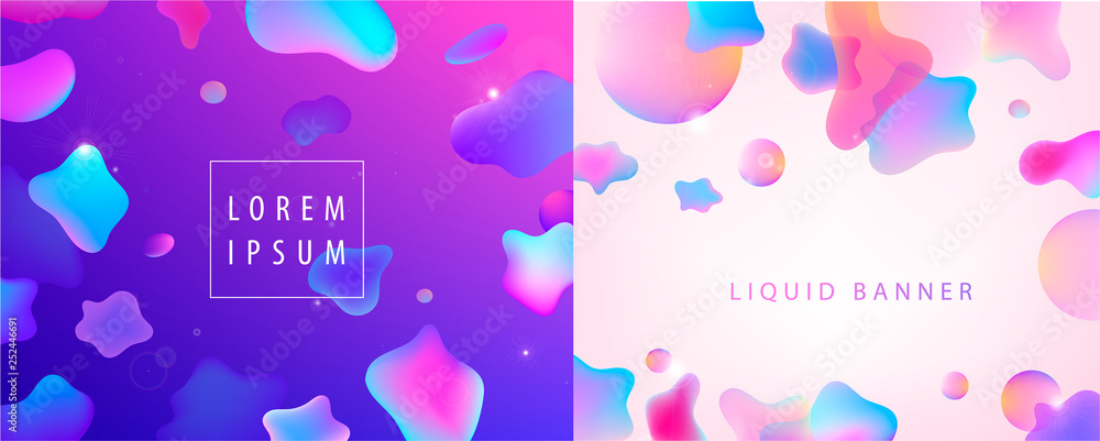 Poster vector abstract liquid flow background. fluid gradient 3d shapes composition. futuristic design post