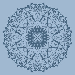 Flower Coloring Mandala. Decorative Elements. Vector Illustration. Oriental Pattern, Indian, Moroccan, Mystic, Ottoman Motifs. Blue pastel color