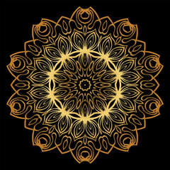 Sacred Oriental Mandala. Floral Ornament. Vector Illustration. Can Be Used For Greeting Card, Coloring Book, Phone Case Print. Luxury gold, black color