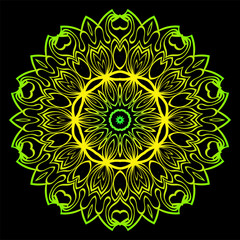 Design With Floral Mandala Ornament. Vector Illustration. For Coloring Book, Greeting Card, Invitation, Tattoo. Anti-Stress Therapy Pattern. Black, green color