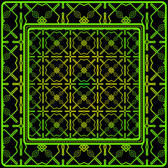 Obraz premium Geometric Ornament With Frame, Border. Art-Deco Background. Bandanna, Shawl, Scarf, Tablecloth Design. Black green color