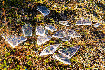 Broken piece of ice on the grass, Finland