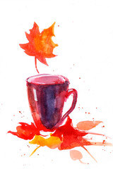 autumn leaves. Cup. watercolor