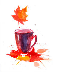 autumn leaves. Cup. watercolor