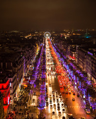 Fototapeta na wymiar Aerial view of the Champs-Elysees from Arc de Triomphe, Paris