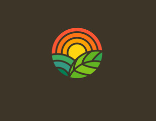 Geometric round logo sun field and leaf gradient